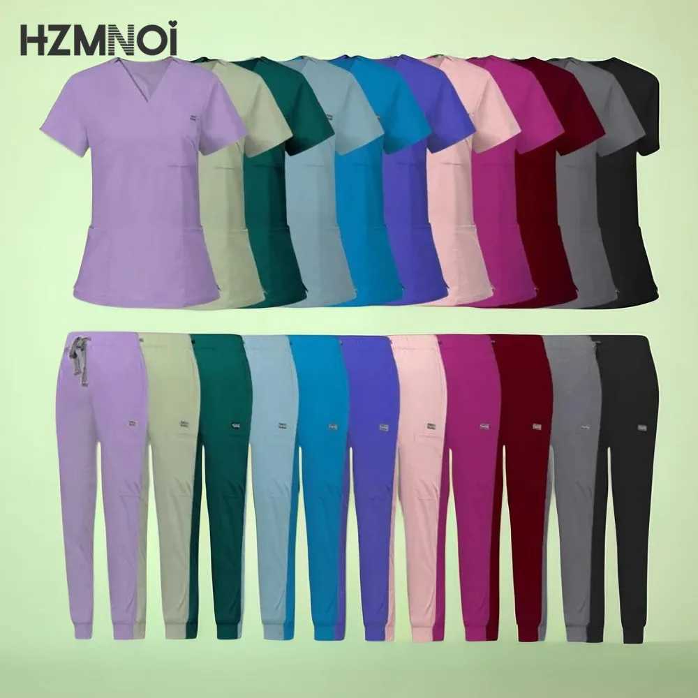 HZMNOI Short Sleeve Nurse Dress Uniform Stylish Female Womens Tie Up Medical Scrubs Nurse Uniform Medical Spa Women Uniforms J251103