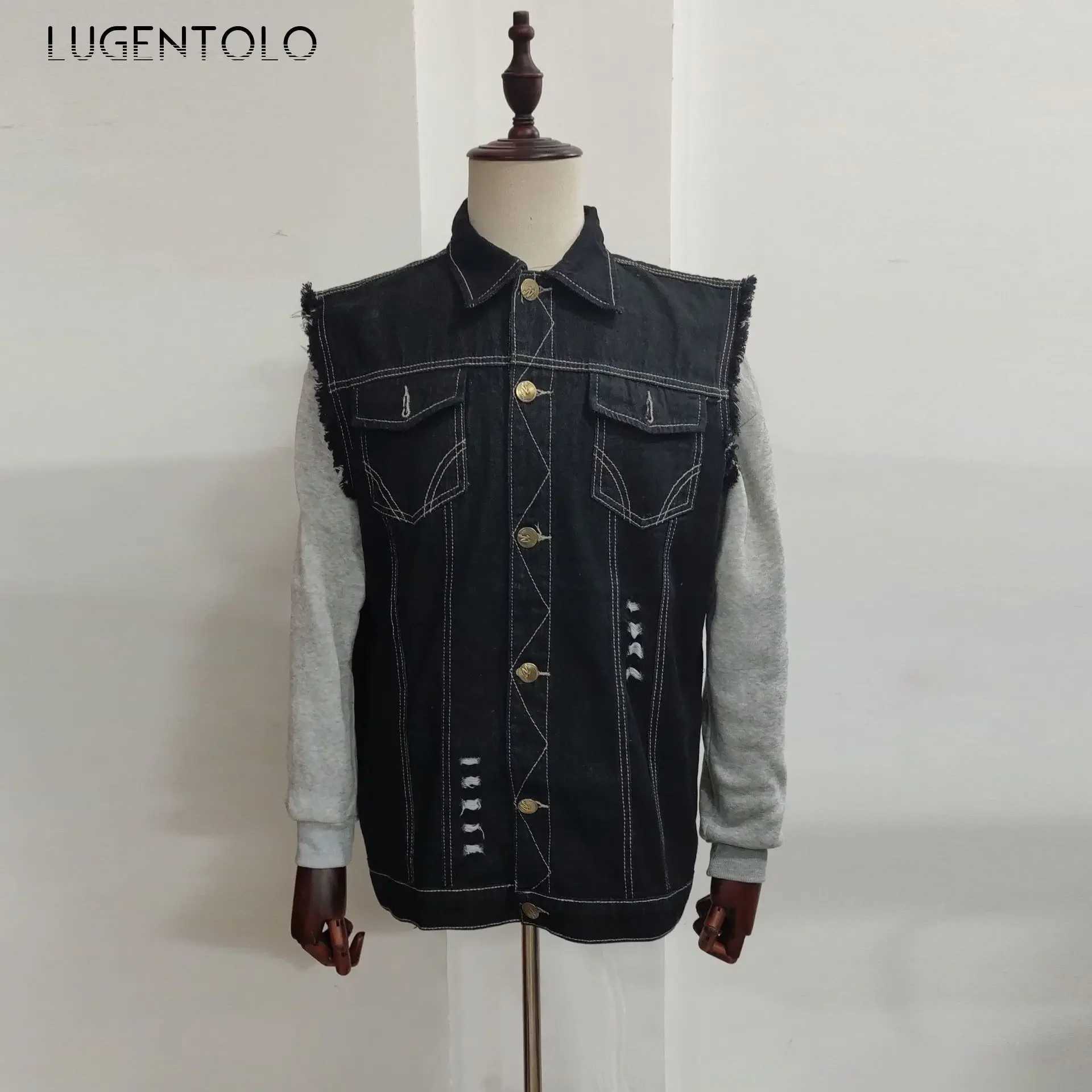Skull Jean Jacket Men Motorcycle Denim Vest Large Size Spring Summer Streetwear Waistcoat X250403