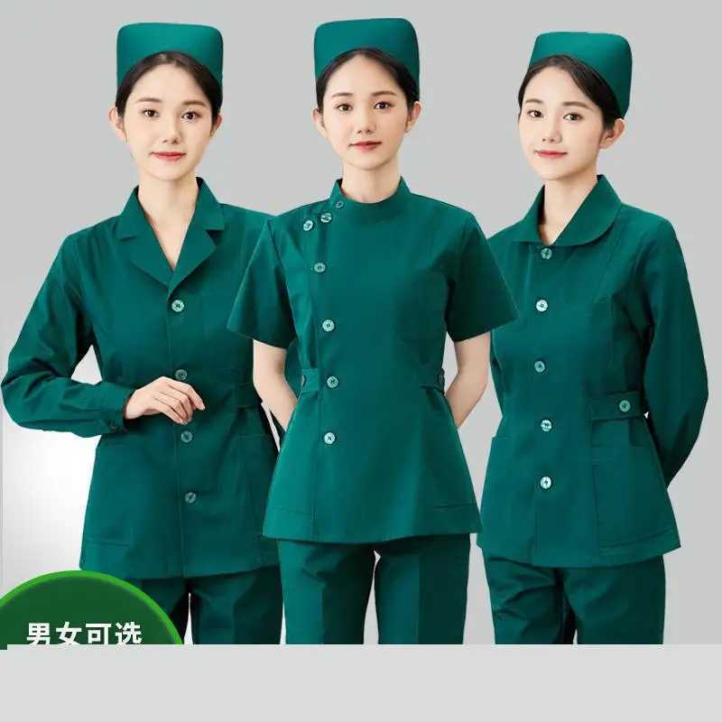 Nurses Longsleeved Womens Short Split Suit Dark Green Hemodialysis Operating Room Emergency Department Hospital Medical Work J251103