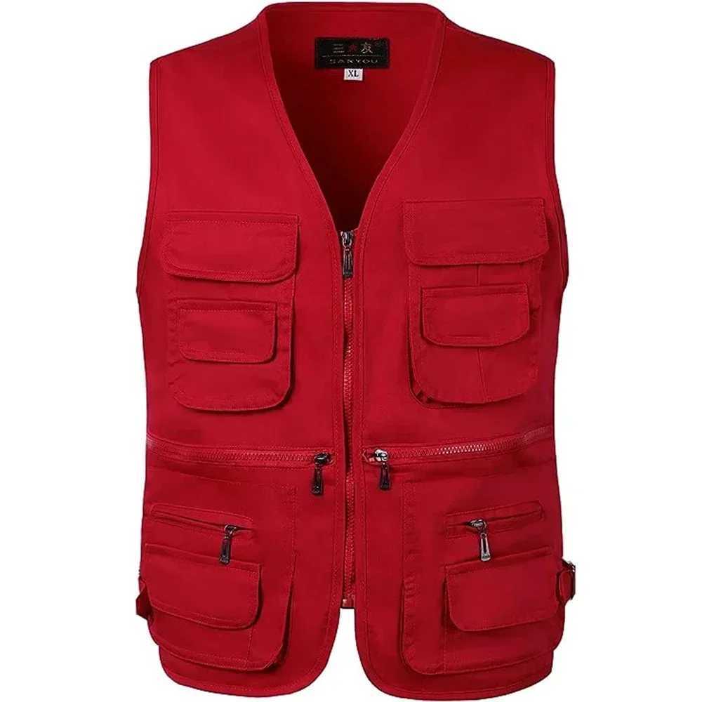 Mens Fishing Photography Multi-Pocket Vest Outdoor Tactical Mountaineering Sports Vest Solid Color Breathable Sleeveless Jacket X2504031