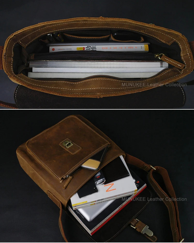 Vintage Mens Crazy Horse Leather Messenger Bag Genuine Shoulder Crossbody Sling Casual Brown Free ship 223 y251110