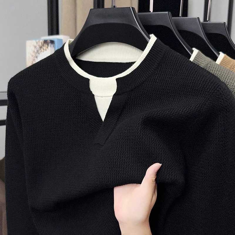 High quality two-color round neck sweater mens autumn winter new trend simple solid color Korean youth casual warm knit pulloveT251103