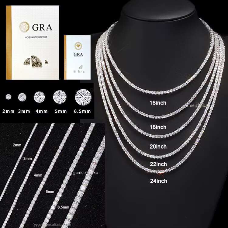 Factory Price VVS Fine Jewelry 2mm-6.5mm Wide in Stock S Sier GRA Moissanite Tennis Chain Necklace