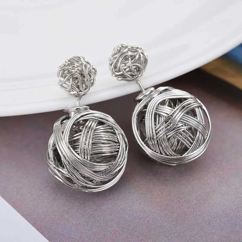 RE Metal Wrapped Entangled Earrings Alloy Double sided Wearing Earrings Round Stud Earrings Womens Jewelry Earrings Gift A1630 Y250401
