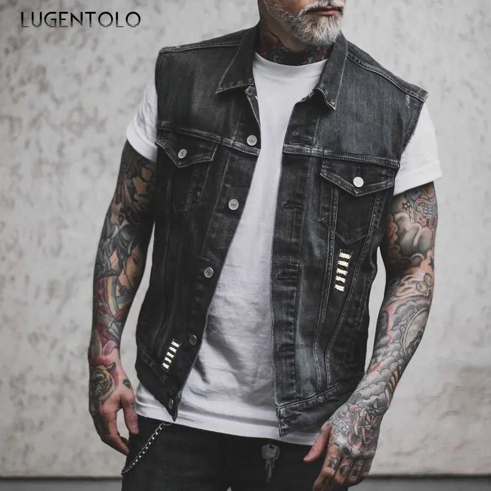 Skull Jean Jacket Men Motorcycle Denim Vest Large Size Spring Summer Streetwear Waistcoat X250403