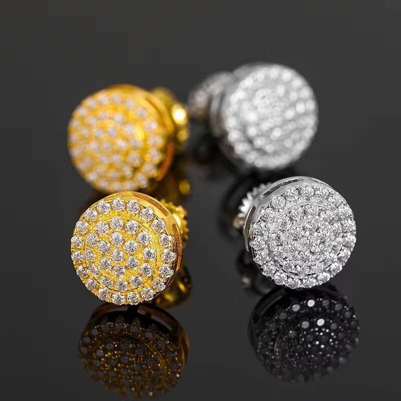 Stock Drop Shipping Men Iced Out Hip Hop Sterling Silver 925 Screw Back Moissanite Diamond Classic Stud Earrings