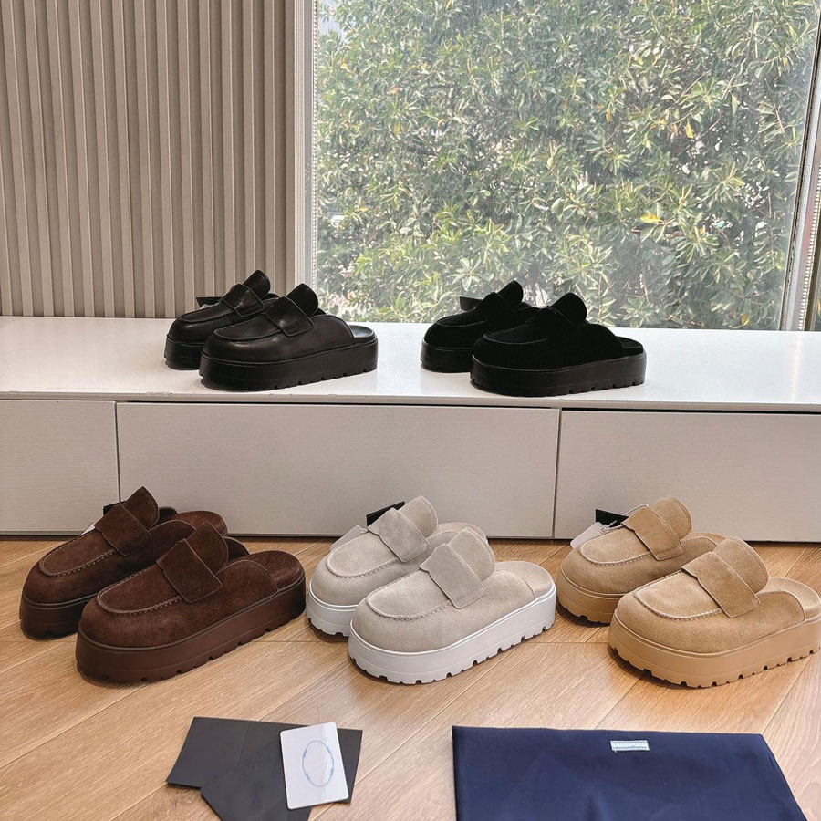 High quality Metal buckle Suede Platform heel mules shoes slipper sandal womens holiday Luxury designer shoes Vacation shoes Factory footwear
