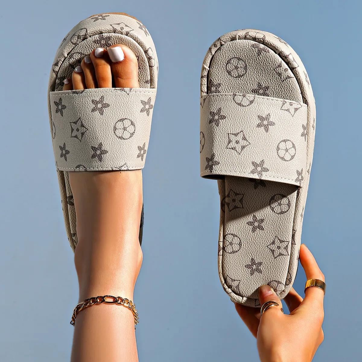 Designer slipper womens fashion embroidered canvas Flat Mules Platform Embroidered Linen High Heel Sandal platform sliders Shoes