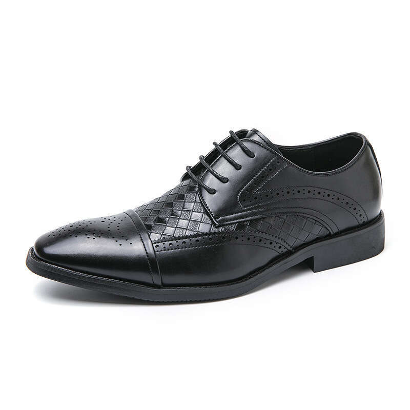 Large Men's Leather 2024 Spring and Autumn New Blok Carving Weaving Business Dress Groom Wedding Shoes