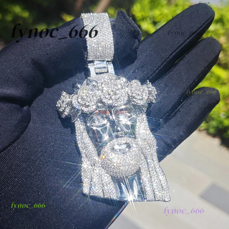 Hip Hop Moissanite Paved Bling Ice Out Rose Flower JESUS PIECE Pendants Necklaces for Men Rapper Jewelry Gold Silver Color