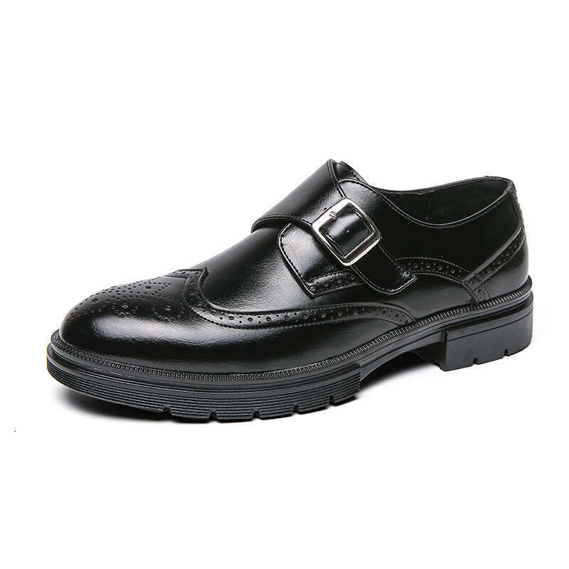 Spring new fashion trend plus size 46 Blok leather shoes for men's business formal wear with thick buckle and raised sole