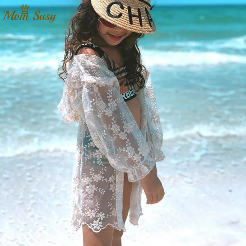 Summer Girl Lace Sun UV Protective Mosquito Net Long Preschool Open Collar Childrens Hoodie Princess Coat 250325z