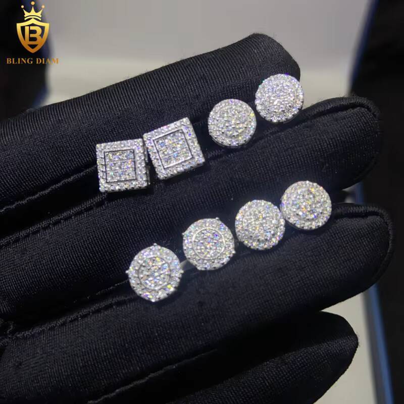 In Stock Fashion HipHop Style VVS Moissanite Earring Iced Out Moissanite Diamond Earrings 925 Silver Stud Earring Mens Women
