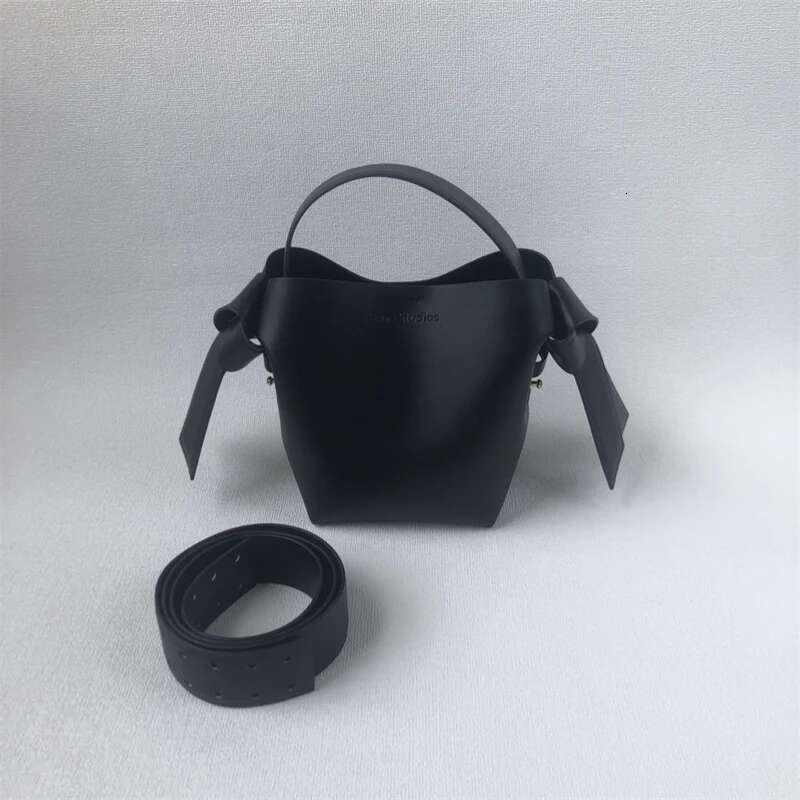 NiBagse Ladies Cowhide Simple Bow One-Shoulder Crossbody Handbag Bucket Bag Fashion