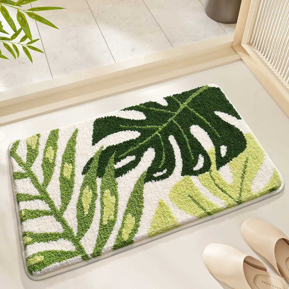 Imitation Cashmere Plant Flower Water Absorbing Entrance Mat Leaf Green Plant Bathroom Carpet Anti Slip Floor Mat C251103