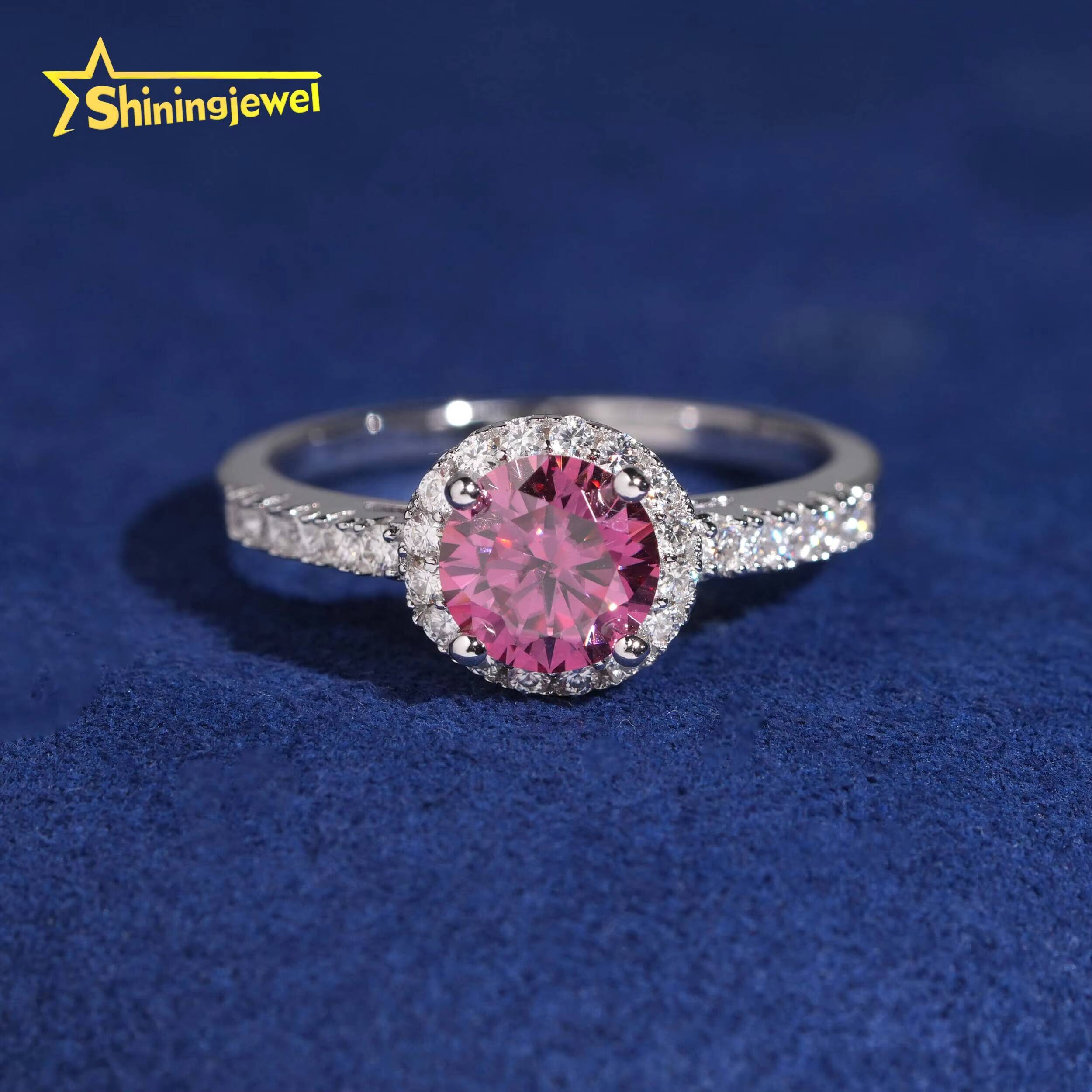 Pass Diamond Tester 1ct Pink Round Moissanite Diamond Ring Women 925 Sterling Silver Fashion Jewlery Rings for Wedding
