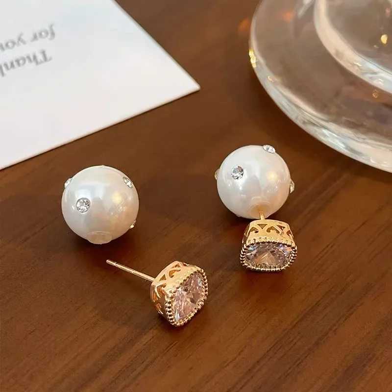 Autumn Charm Square zircon imitation pearl statement earrings for women backlit earrings engagement wedding party jewelry Y250401