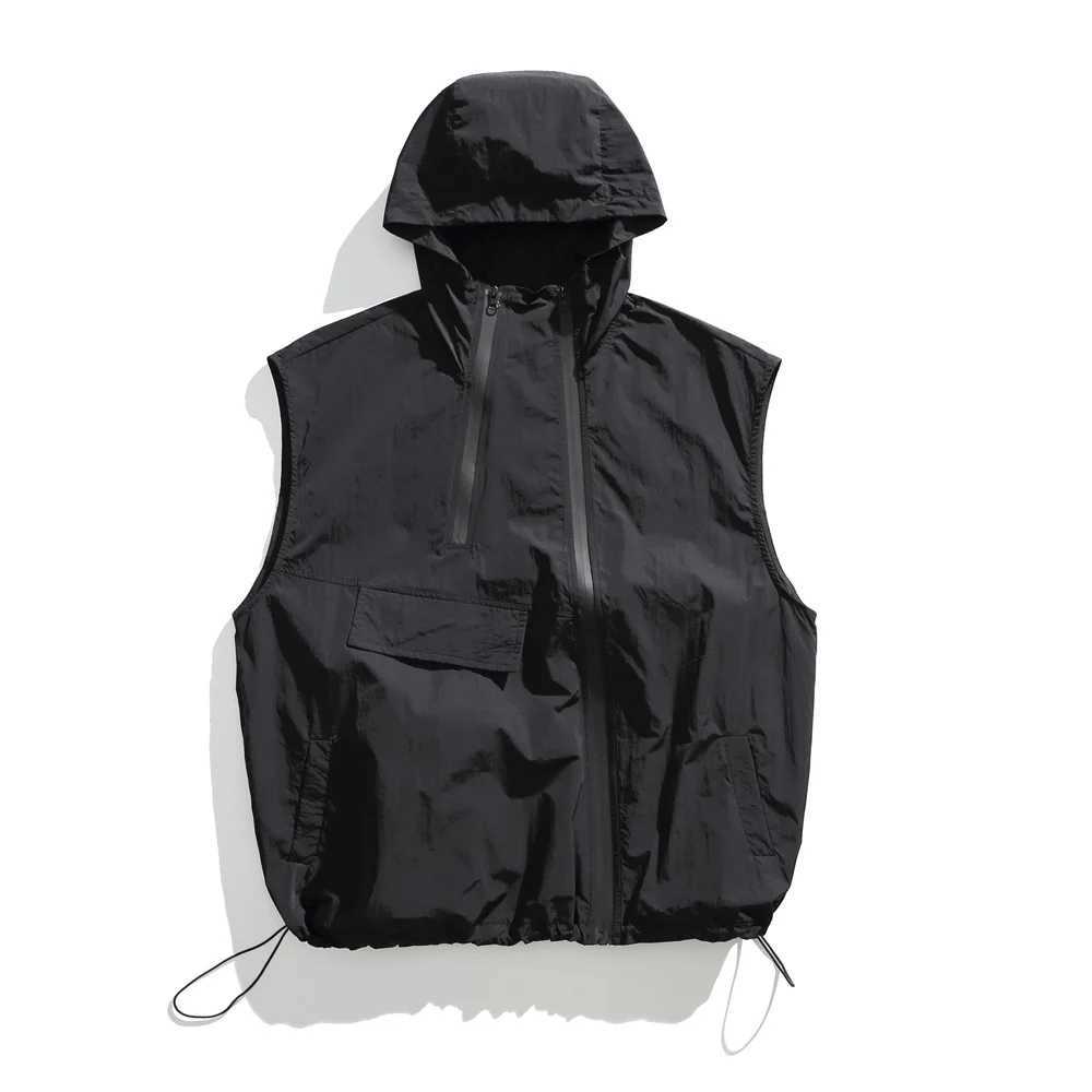 Cityboy Japanese Streetwear Fashion Loose Casual Hooded Vest Men Outdoor Loose Casual Quick Dry Cargo Vest Sleeveless Jacket X250403