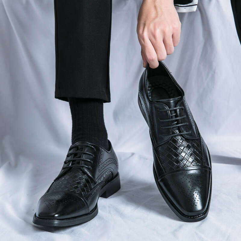 Large Men's Leather 2024 Spring and Autumn New Blok Carving Weaving Business Dress Groom Wedding Shoes