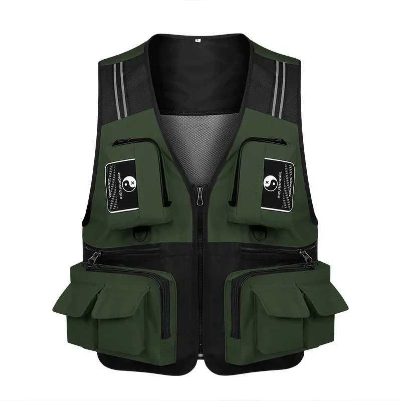 Fishing Vest Detachable Multiple Pockets Breathable Grid Mesh Comfortable Wear-Resisting with Reflective Stripe X250403