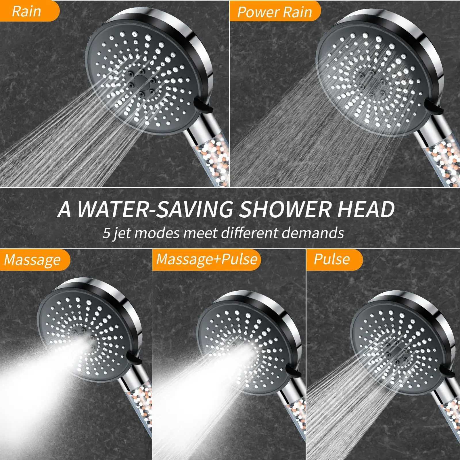Bathro Handheld 5speed Adjustment Filter Booster Shower Negative Ion Hard Water Softening Shower Set Y251103qw