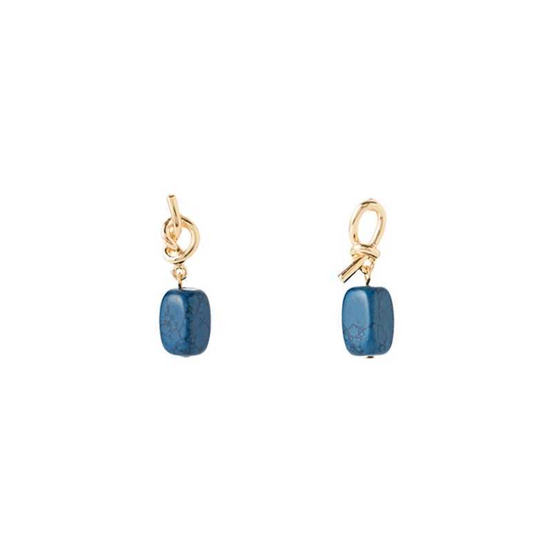 Kshmir2023 new asymmetric metal lake blue stone earrings suitable for womens simple temperature retro jewelry accessories Y250401
