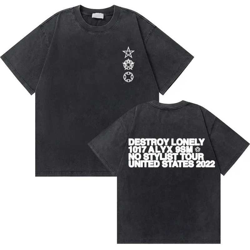 Hip Hop Washed Vintage Rapper Destroy Lonely No Stylist Tour Tshirt Rap Homixide Gang T-shirts Men Casual Oversized T Shirts X250403