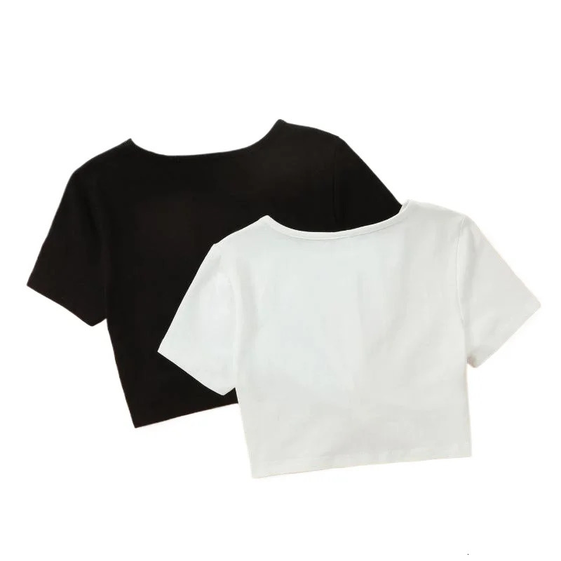 DAYIFUN Two piece Sets Girls High Waisted Tight Tshirts Fitting Short sleeved Tshirt with Twisted Cross Exposed Navel Top 250325z