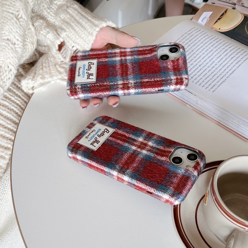 Velvet Red and Blue Color Block Phone Case Compatible with iPhone 17/16 Pro Personalized Protective Cover iPhone 15/14 Simple
