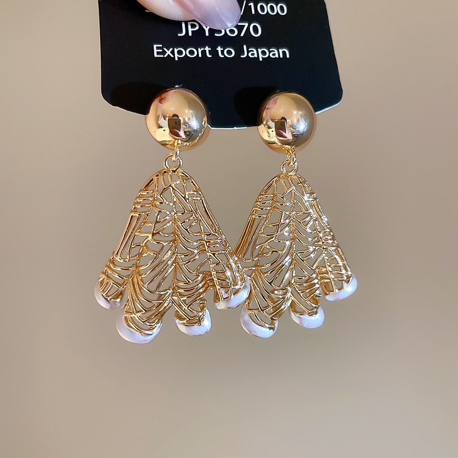 New DIY Striped Texture Copper Accessories European and American Fashion Star Moon Earrings - view 7