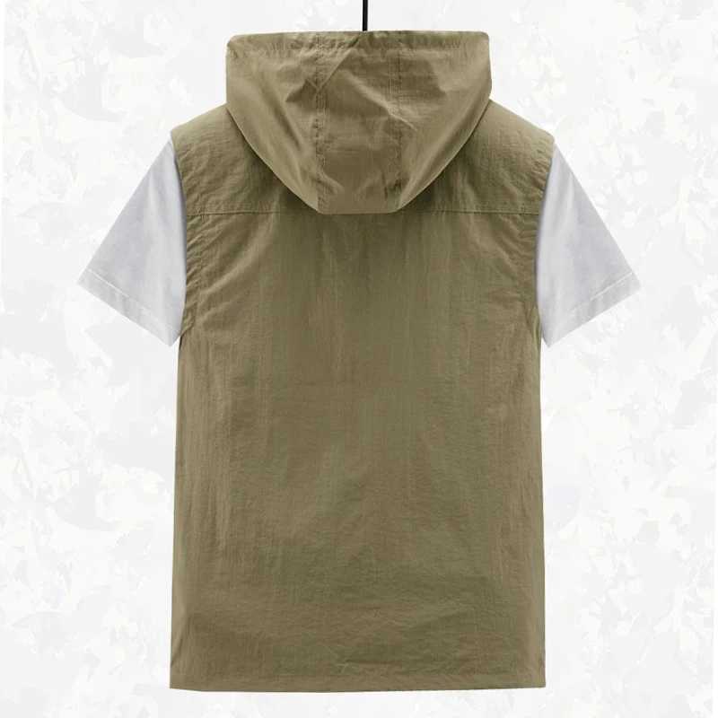 Spring New Outdoor Hooded Fishing Vest Mens Solid Breathable Multi-Pocket High Quality Vest Coat Detachable Hat Sports Vest Male X250403
