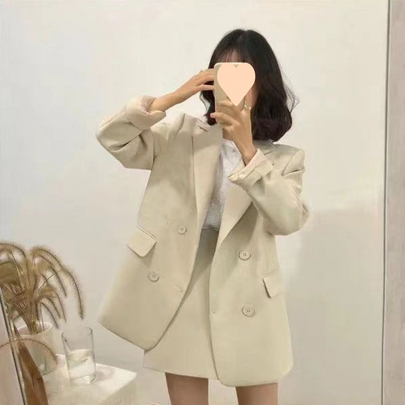 F42Korean Inspired Small Suit Coat for Ladies - Modern Solid Shade Ensemble Ideal for Online Personalities