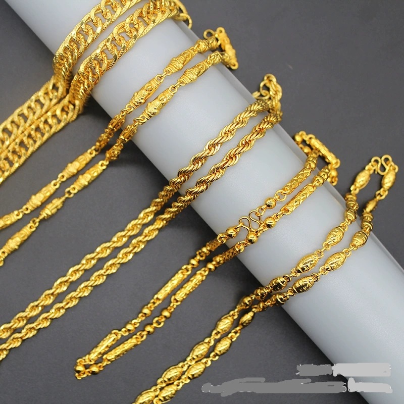 Hight Quality Fake Yellow Gold Rope Chain 50cm/55cm Alloy Necklace For Women Men Fashion Twisted Gold-tone Rope Chains Jewelry Gift