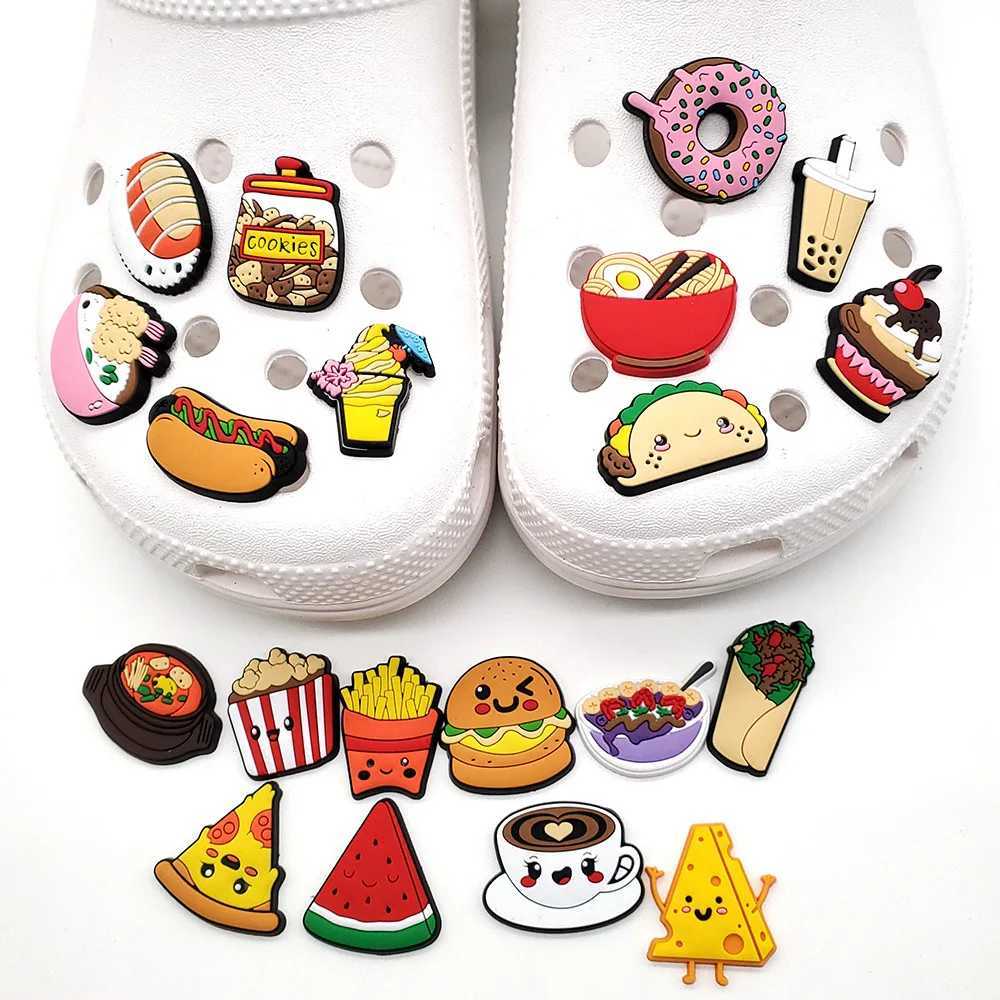 1 piece PVC food pizza cake shoe charm crocodile DIY badge unisex sandals s pin decoration jeans shoe accessories Z250402
