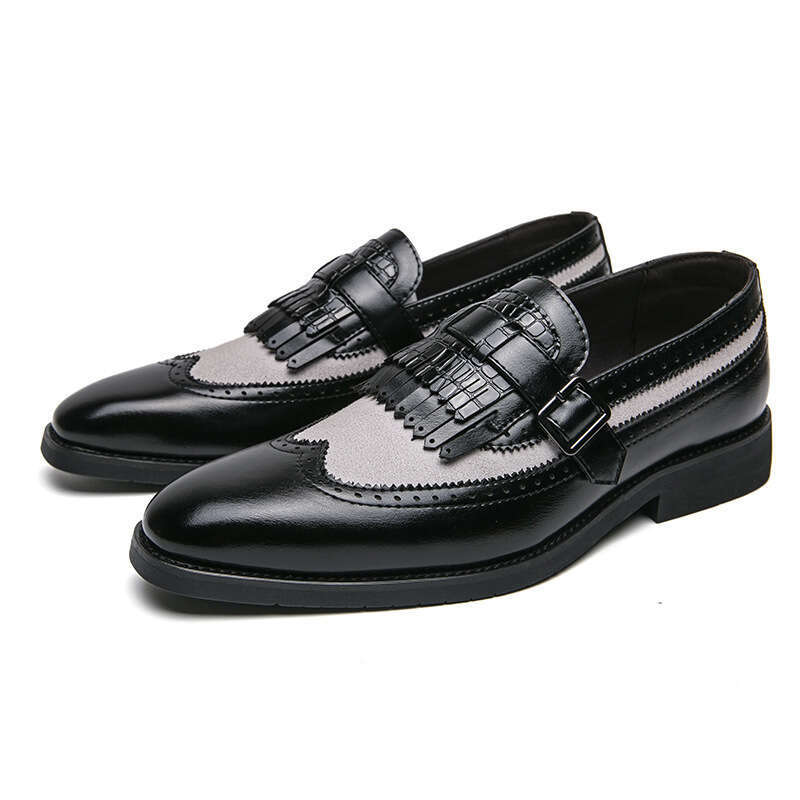 Men's in plus size, new casual fashionable trend, Blok pointed leather shoes, British style groom's wedding shoes
