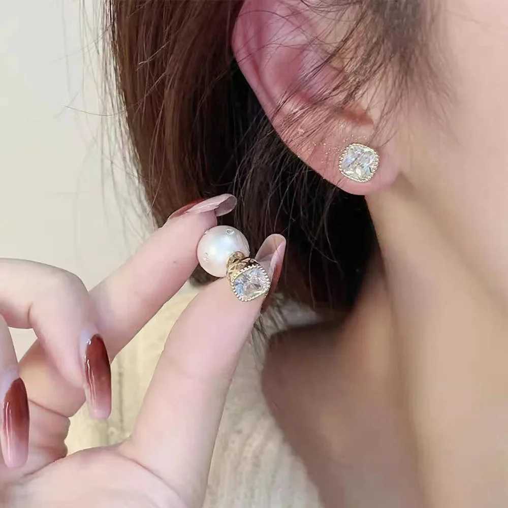 Autumn Charm Square zircon imitation pearl statement earrings for women backlit earrings engagement wedding party jewelry Y250401