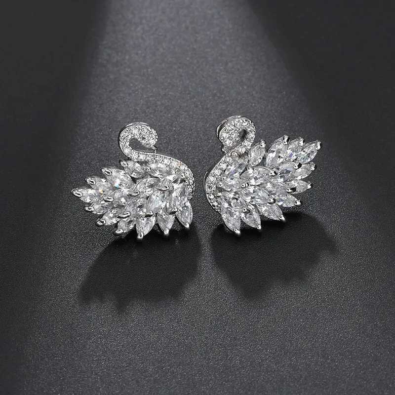 New Exquisite Super Sparkling Light Luxury Full Zirconia Swan Earrings Classic Versatile Fashion Style Earrings C251103