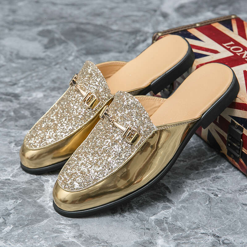 Men's in plus size, new semi fashionable foot covers, cool slippers, trendy casual leather shoes, lazy half back shoes