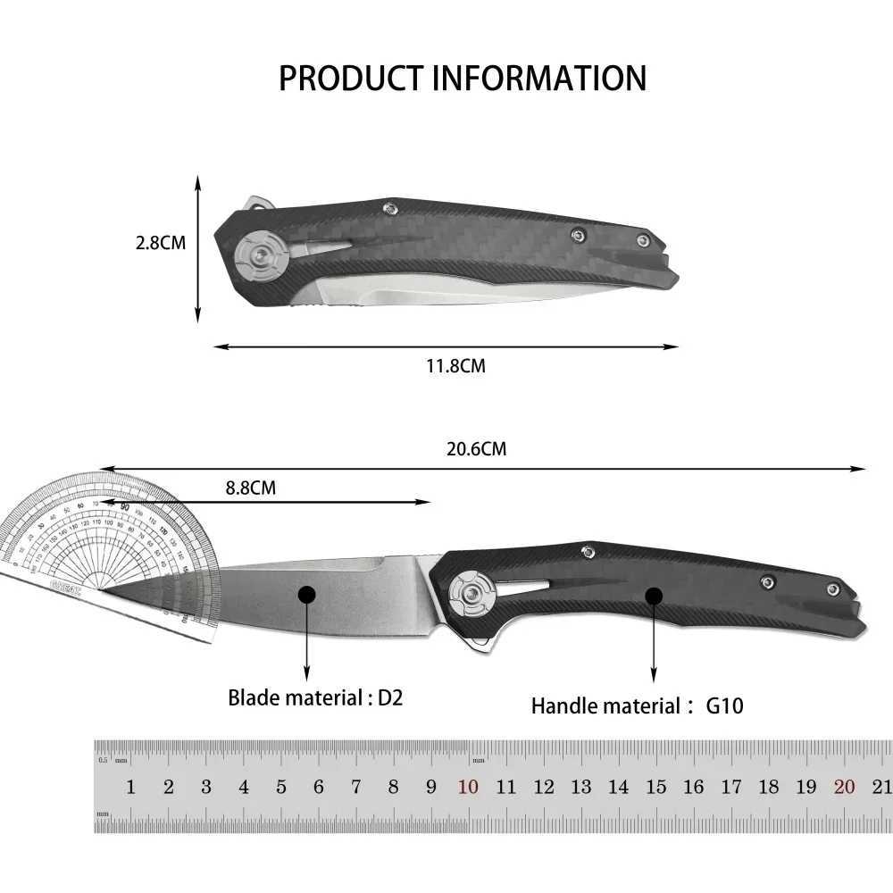 Hot selling 0707 Folding Knife Sharp D2 Blade Carbon Fiber Handle Portable Hunting Bag Survival Knife Outdoor EDC Defense ToolT250402