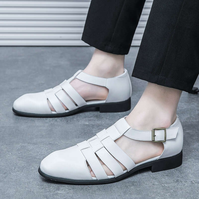 Large Summer New Fashionable Men's Casual Shoes Trendy Breathable Hollow Leather Sandals