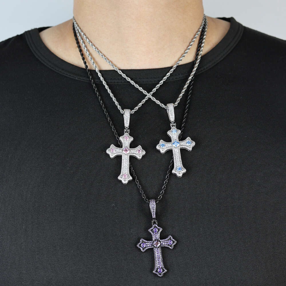 New Iced Out Bling Cz Cubic Zirconia Paved 3pcs Cross Set Pendant Necklace Link Chain Luxury Hip Hop Jewelry for Gift fzxjrdz