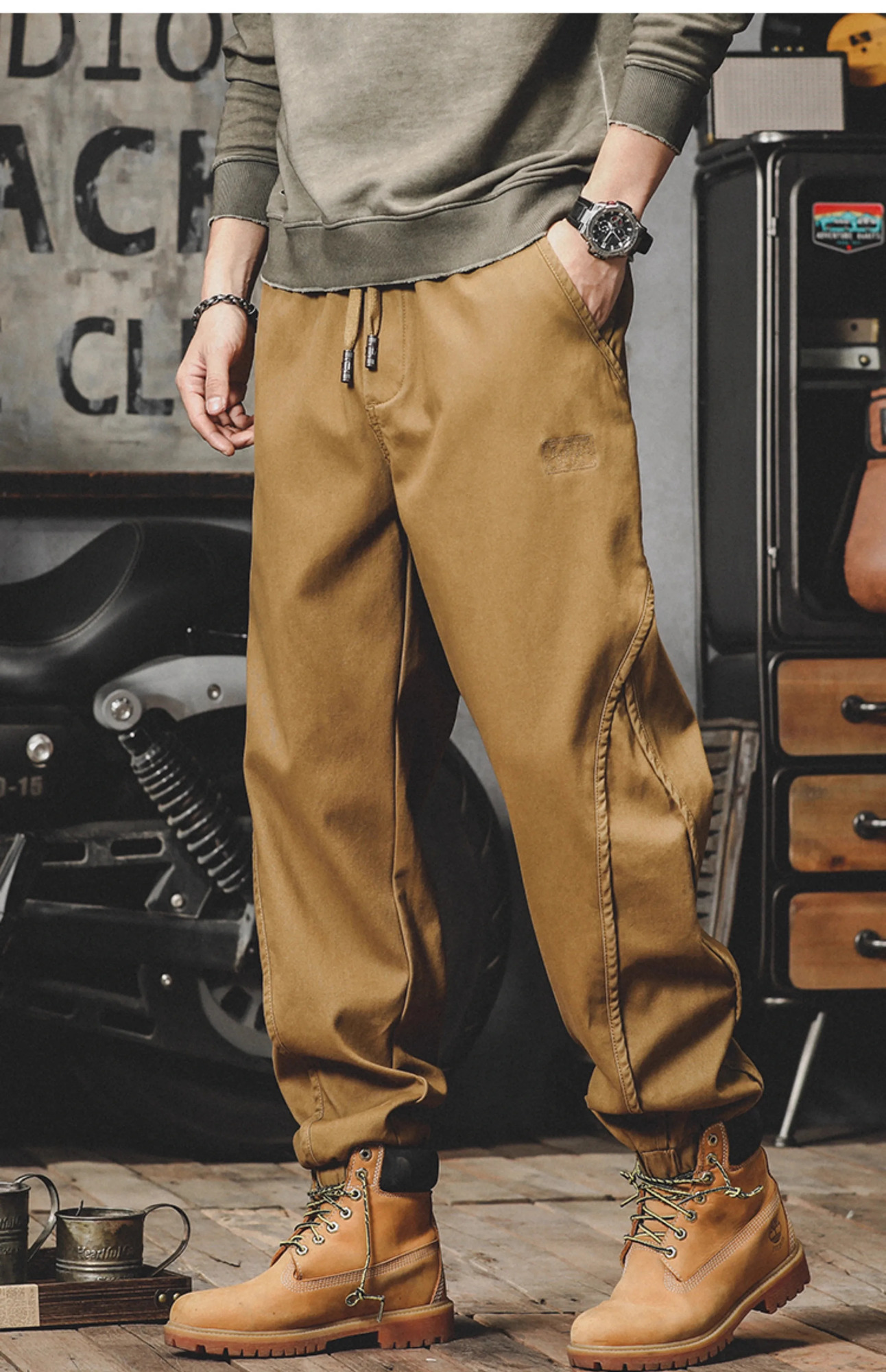 Mens commodity pants casual hiphop hit color pocket mens street clothing ribbon Techwear sports oversized 250403
