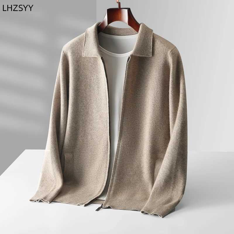LHZSYY Cashmere Jacket Mens Knit Zipper Cardigan Winter New POLO Neck Sweater Youth Casual Thick Coats Loose Lapel Wool ShirtsT251103