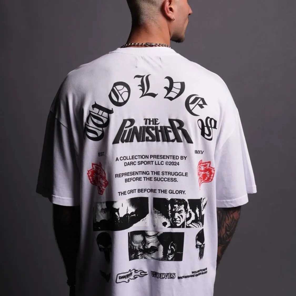 Wolf Head High Quality T-shirt Summer City Fitness Sport Loose casual crewneck Mens T-shirt Couple 100% cotton X2506131