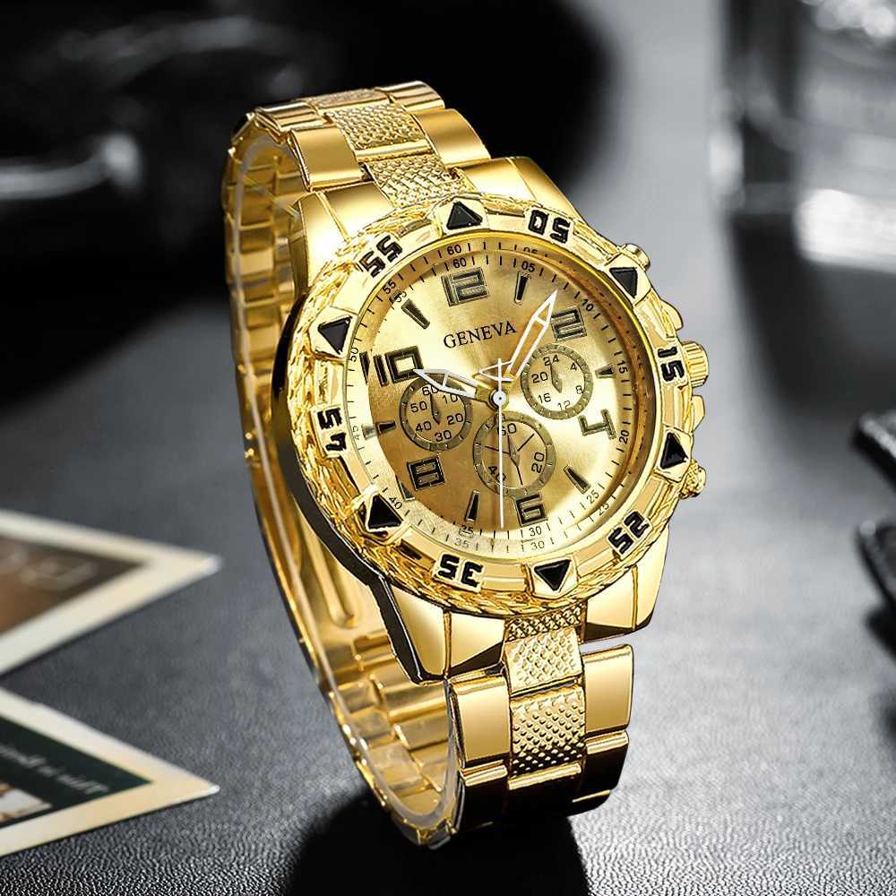 4pcs/set Mens Watches Fashion Arabic Dial Steel Band Quartz Watch SetW251104