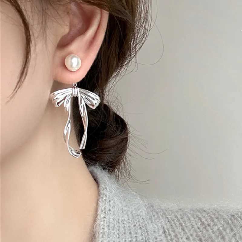 2024 New Arrival South Korea Light Luxury Tassel Long Pearl Bow Dangle Earrings For Women Fashion Sweet Metal Jewelry Gifts Y250401