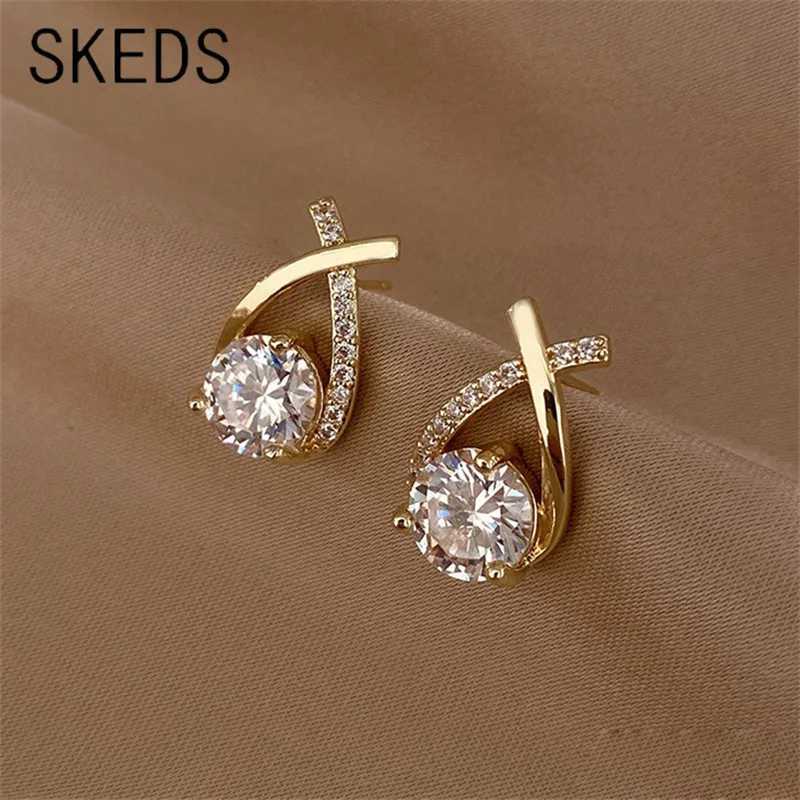 SKEDS Fashion Cross Stud Earrings For Women Girls Korean Style Elegant Crystal Jewelry Ear Rings Fishtail Lady Earrings Gift C251103