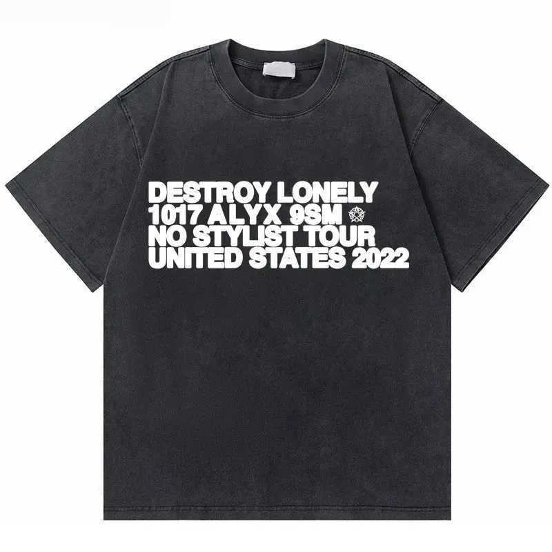 Hip Hop Washed Vintage Rapper Destroy Lonely No Stylist Tour Tshirt Rap Homixide Gang T-shirts Men Casual Oversized T Shirts X250403