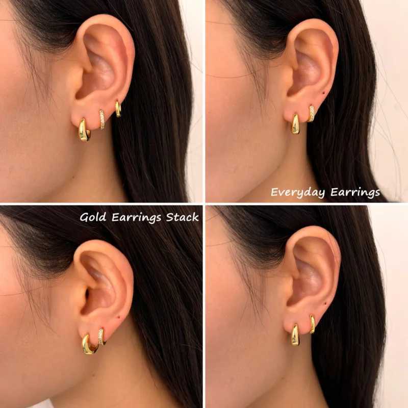 3 Pairs Chunky Gold Plated Crystal Zirconia Hoop Earrings Set for Women Trendy Minimalist Circle Huggie Earrings Punk Jewelry C251103