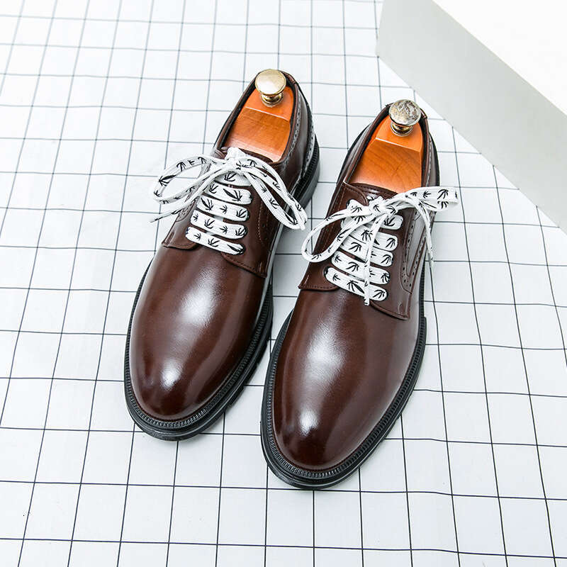 Large 46 Leather 2024 Spring and Autumn New Style Men's Lace up Business Dress Groom Wedding Shoes